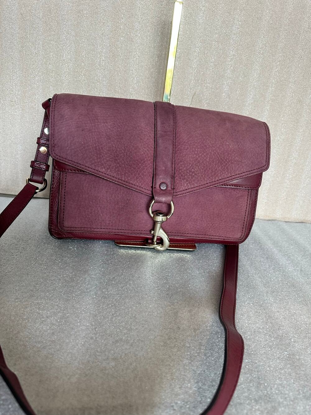 EUC Rebecca Minkoff Hudson Moto Nubuck Leather Crossbody Bag Burgundy Wine